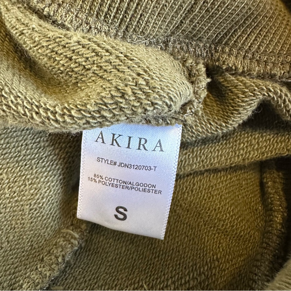 AKIRA Cropped Olive Snap Collar Sweatshirt | Size S | Utility Chic Streetwear - Picture 5 of 8